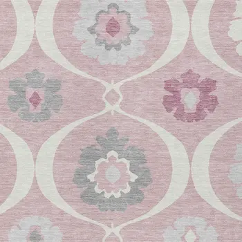 8' X 10' Pink Blush And Gray Medallion Washable Indoor Outdoor Area Rug