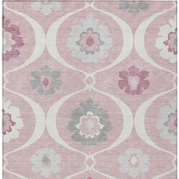 9' X 12' Pink Blush And Gray Medallion Washable Indoor Outdoor Area Rug