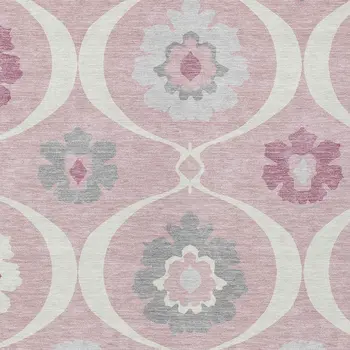9' X 12' Pink Blush And Gray Medallion Washable Indoor Outdoor Area Rug