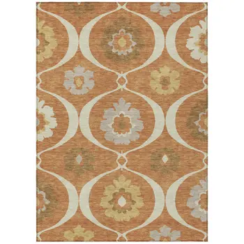 5' X 8' Orange Copper And Gray Medallion Washable Indoor Outdoor Area Rug