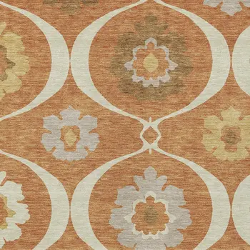 5' X 8' Orange Copper And Gray Medallion Washable Indoor Outdoor Area Rug