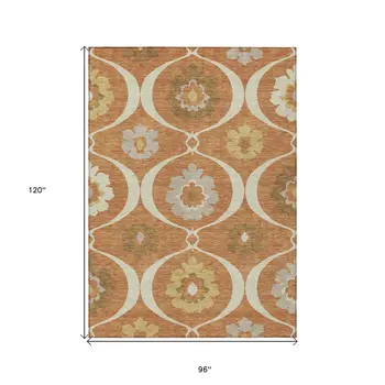 8' X 10' Orange Copper And Gray Medallion Washable Indoor Outdoor Area Rug