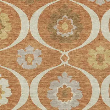 8' X 10' Orange Copper And Gray Medallion Washable Indoor Outdoor Area Rug