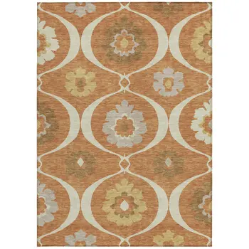 9' X 12' Orange Copper And Gray Medallion Washable Indoor Outdoor Area Rug