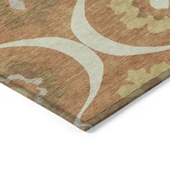 9' X 12' Orange Copper And Gray Medallion Washable Indoor Outdoor Area Rug