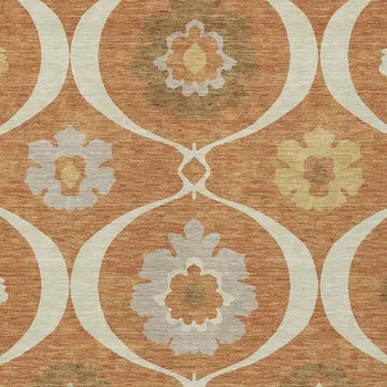 10' X 14' Orange Copper And Gray Medallion Washable Indoor Outdoor Area Rug