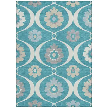 8' X 10' Teal Blue Gray And Beige Medallion Washable Indoor Outdoor Area Rug