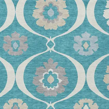 10' X 14' Teal Blue Gray And Beige Medallion Washable Indoor Outdoor Area Rug
