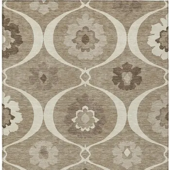 8' X 10' Taupe Brown And Ivory Medallion Washable Indoor Outdoor Area Rug
