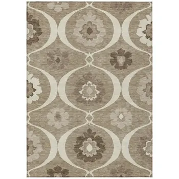 8' X 10' Taupe Brown And Ivory Medallion Washable Indoor Outdoor Area Rug