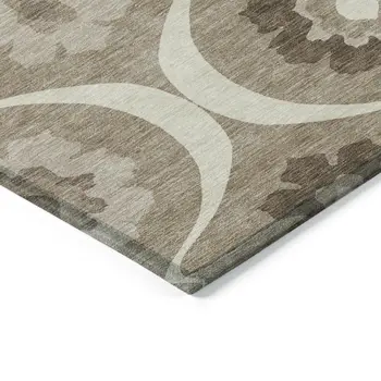 8' X 10' Taupe Brown And Ivory Medallion Washable Indoor Outdoor Area Rug
