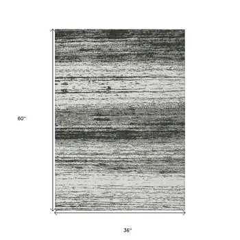 3' X 5' Black Ivory And Gray Striped Washable Indoor Outdoor Area Rug