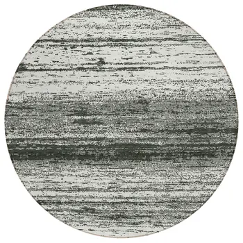 8' Black Ivory And Gray Round Striped Washable Indoor Outdoor Area Rug