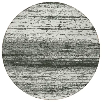 8' Black Ivory And Gray Round Striped Washable Indoor Outdoor Area Rug