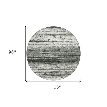 8' Black Ivory And Gray Round Striped Washable Indoor Outdoor Area Rug