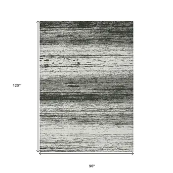 8' X 10' Black Ivory And Gray Striped Washable Indoor Outdoor Area Rug