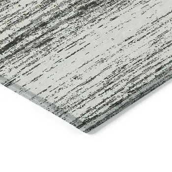 8' X 10' Black Ivory And Gray Striped Washable Indoor Outdoor Area Rug