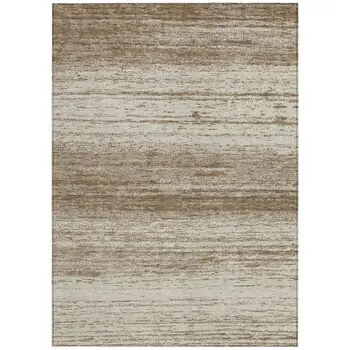 5' X 8' Brown And Beige Striped Washable Indoor Outdoor Area Rug