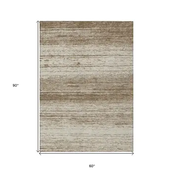 5' X 8' Brown And Beige Striped Washable Indoor Outdoor Area Rug