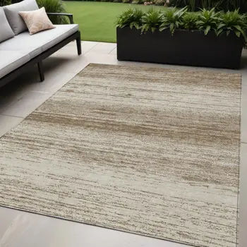 5' X 8' Brown And Beige Striped Washable Indoor Outdoor Area Rug