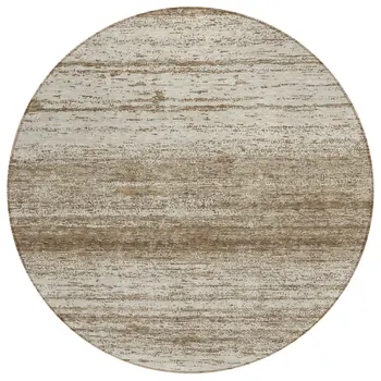 8' Brown And Beige Round Striped Washable Indoor Outdoor Area Rug
