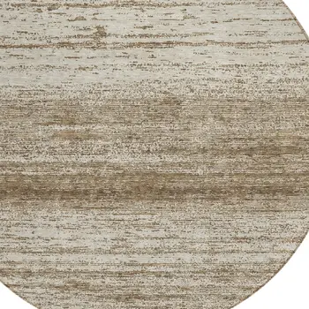 8' Brown And Beige Round Striped Washable Indoor Outdoor Area Rug