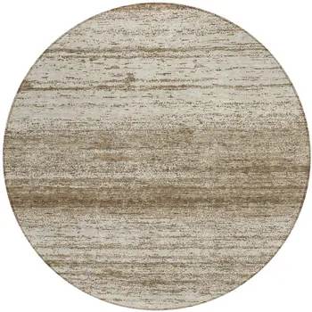 8' Brown And Beige Round Striped Washable Indoor Outdoor Area Rug