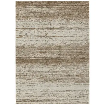 8' X 10' Brown And Beige Striped Washable Indoor Outdoor Area Rug