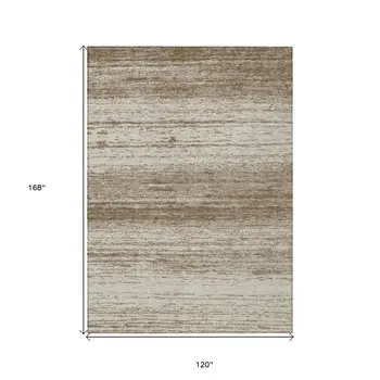 10' X 14' Brown And Beige Striped Washable Indoor Outdoor Area Rug