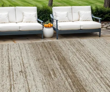 10' X 14' Brown And Beige Striped Washable Indoor Outdoor Area Rug