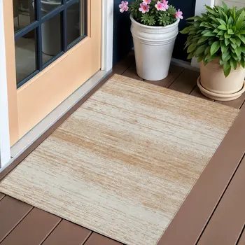3' X 5' Copper And Ivory Striped Washable Indoor Outdoor Area Rug