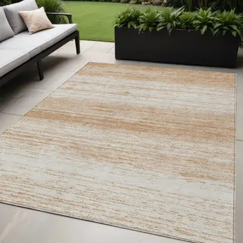 5' X 8' Copper And Ivory Striped Washable Indoor Outdoor Area Rug