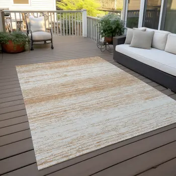 5' X 8' Copper And Ivory Striped Washable Indoor Outdoor Area Rug