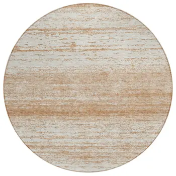 8' Copper And Ivory Round Striped Washable Indoor Outdoor Area Rug
