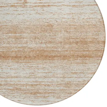 8' Copper And Ivory Round Striped Washable Indoor Outdoor Area Rug