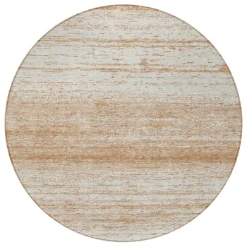 8' Copper And Ivory Round Striped Washable Indoor Outdoor Area Rug