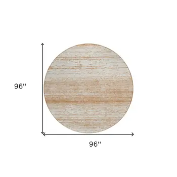 8' Copper And Ivory Round Striped Washable Indoor Outdoor Area Rug