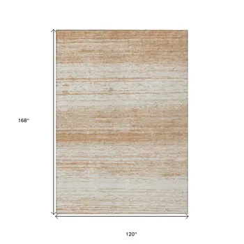 10' X 14' Copper And Ivory Striped Washable Indoor Outdoor Area Rug