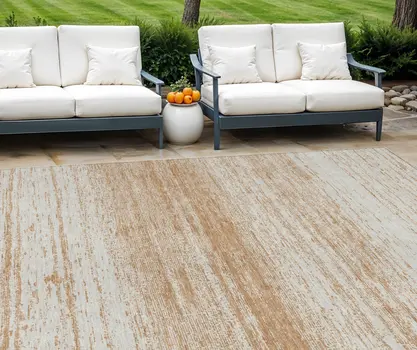 10' X 14' Copper And Ivory Striped Washable Indoor Outdoor Area Rug