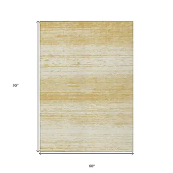 5' X 8' Gold And Ivory Striped Washable Indoor Outdoor Area Rug