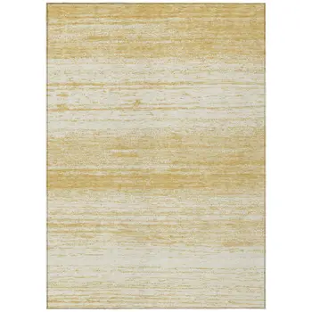 8' X 10' Gold And Ivory Striped Washable Indoor Outdoor Area Rug