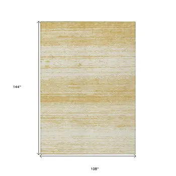 9' X 12' Gold And Ivory Striped Washable Indoor Outdoor Area Rug