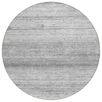 8' Gray And Silver Round Striped Washable Indoor Outdoor Area Rug