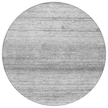 8' Gray And Silver Round Striped Washable Indoor Outdoor Area Rug