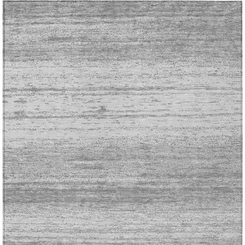 8' X 10' Gray And Silver Striped Washable Indoor Outdoor Area Rug