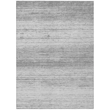9' X 12' Gray And Silver Striped Washable Indoor Outdoor Area Rug