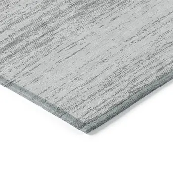 9' X 12' Gray And Silver Striped Washable Indoor Outdoor Area Rug