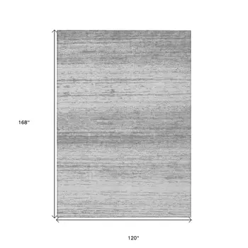 10' X 14' Gray And Silver Striped Washable Indoor Outdoor Area Rug