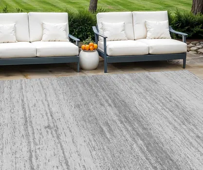 10' X 14' Gray And Silver Striped Washable Indoor Outdoor Area Rug