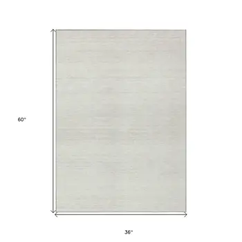 3' X 5' Ivory And Beige Striped Washable Indoor Outdoor Area Rug